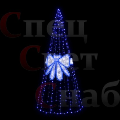 Уличная светодиодная Елка Синяя с Белым Бантом 4м